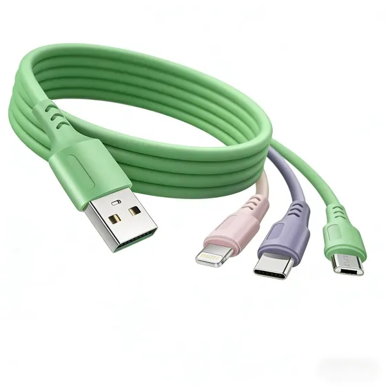 Cabo De Silicone Macio 3 Em 1 Com Proteção Inteligente