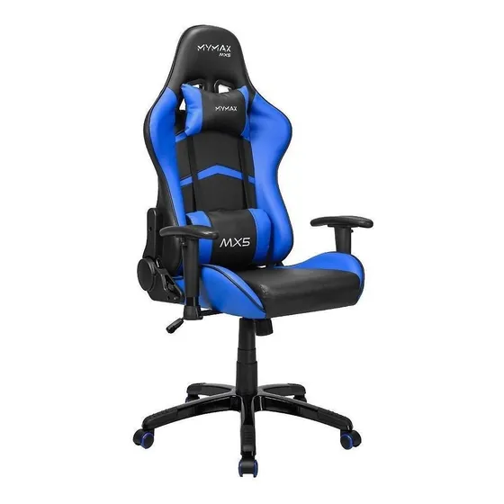 Cadeira de escritório Mymax MX5 gamer ergonômica preto e azul com estofado em tecido sintético