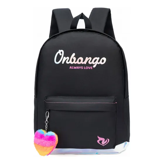 Mochila Casual Feminina Resistente Chaveiro Espaçosa Cor Preto Desenho Do Tecido Lisa