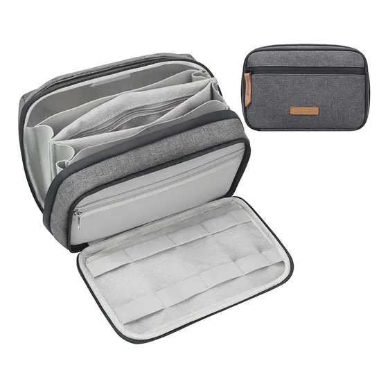Organizador De Cables, Gris/doble Capa/con Bolsillo