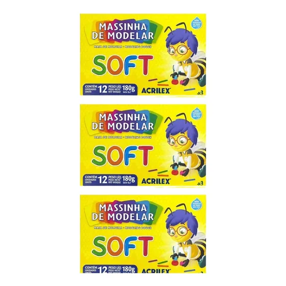 Massinha De Modelar Soft 180g 12 Cores Acrilex Kit Com 3 Cor Colorido