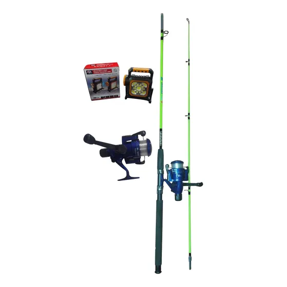Combo Caña De Pesca 2.10 + Reel + Tanza + Linterna Solar