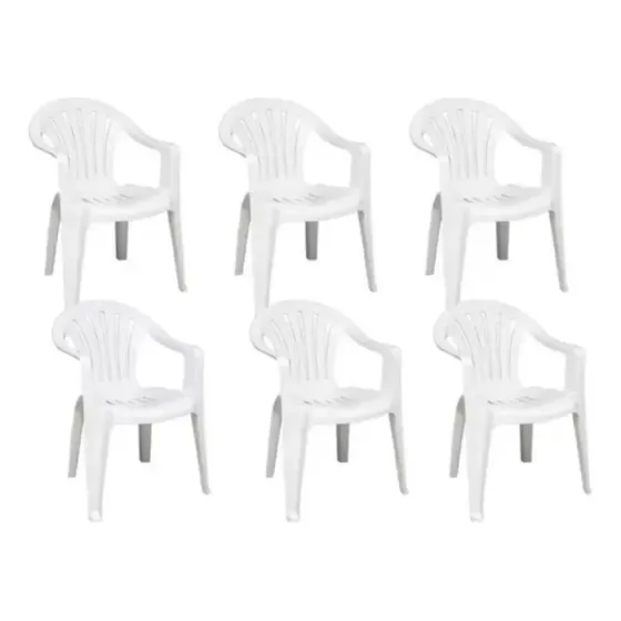 Set De 6 Sillas Plastico Pvc Reforzada Blanca Peso 182kg 