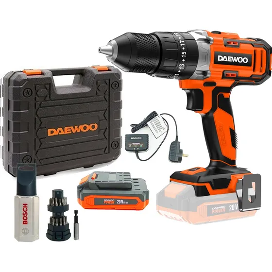 Taladro Percutor Atornillador Inalambrico Daewoo + Kit Bosch
