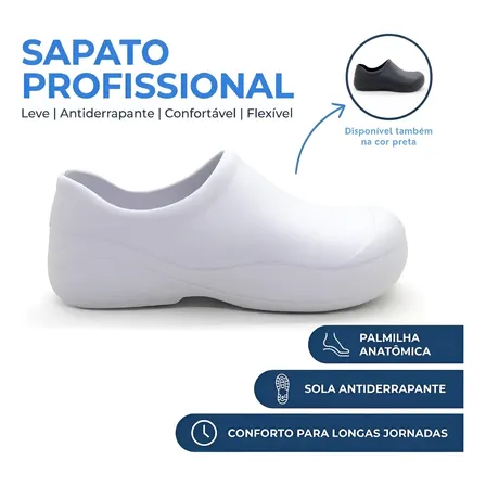 Sapato Fechado P/ Trabalho Antiderrapante Enfermagem Cozinha