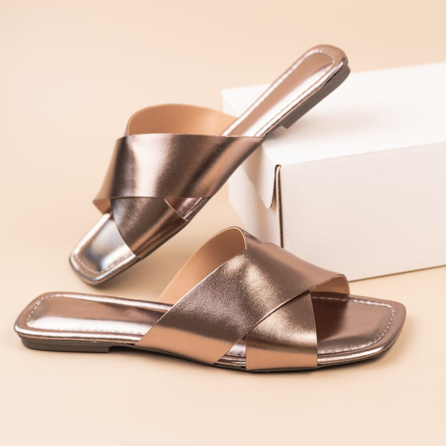 Rasteirinha X Onix Metalizada Confortavel Estilosa Flat Moda Rasteirinha X Onix Metalizada Confortavel Estilosa Flat Moda