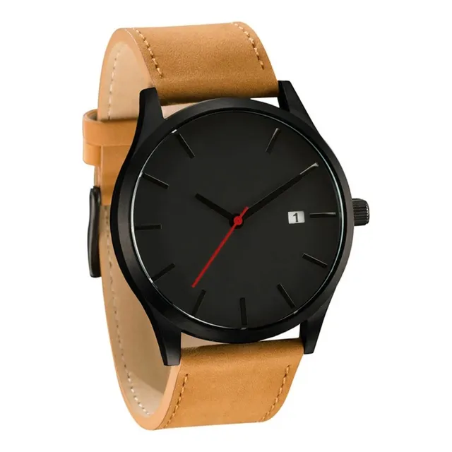 Reloj De Cuero Esfera Circular Caballero Calendario