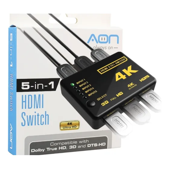 Splitter Hdmi Switch 5 En 1 4k Ultra Hd Marca Aon Calidad