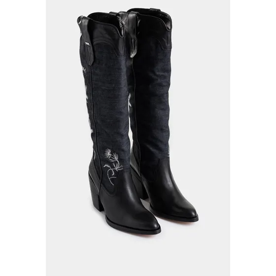 Vélez Botas Linaje Denim Y Cuero Mujer Silueta Texana Azulo