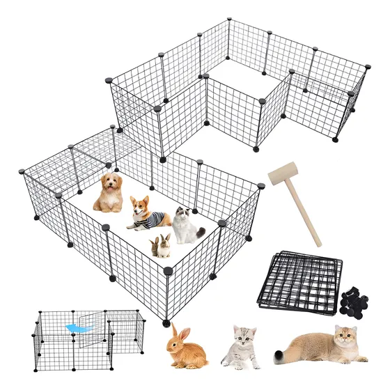 Lovepaws Jaula Perro Corral para Perros Plegable 12PCS 105*105*35CM DIY Conejos Jaula Gatos Antirust de MúLtiples Fines M8-HZH-BMX328 Negro