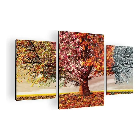 Cuadro Tres Piezas Arbol De Colores 100x60 Cm Mdf