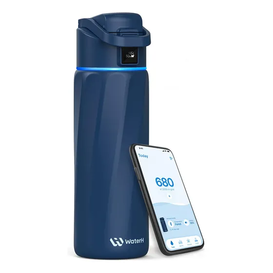 Garrafa De Água Inteligente Waterh Boost 24 Onças De Aço Ino Azul-marinho