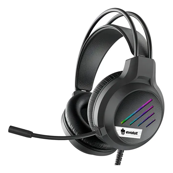 Headset Gamer Evolut Eg306, Led Rainbow, Multi Plataforma Cor Preto Luz Rainbow