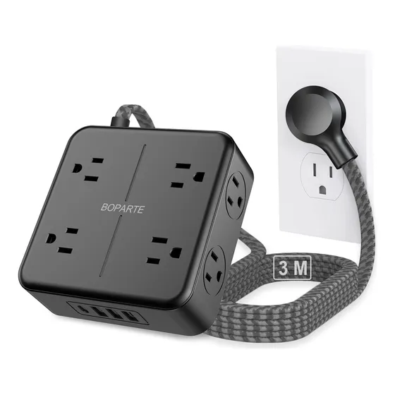 Regleta Cargador Multicontactos Con 6 Toma, 3 Usb, 1 Tipo C