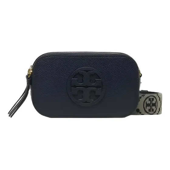 Bolsa Miller Mini Crossbody Tory Burch 150153 001 Negro Acabado De Los Herrajes Níquel Correa De Hombro Gris Diseño De La Tela Lisa