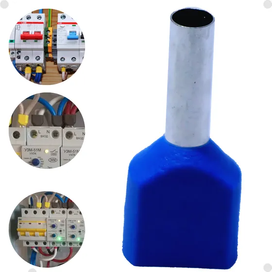 Terminal Tubular Duplo Ilhós 2x 16,00mm Azul 100 Peças