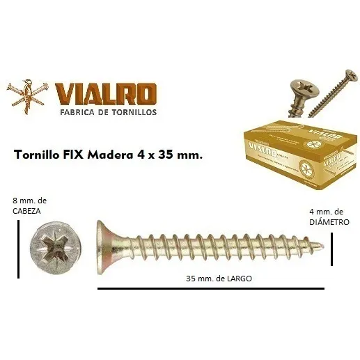 Tornillo Fix Para Madera Vialro 4 X 35  Mm - Caja X 200 U.