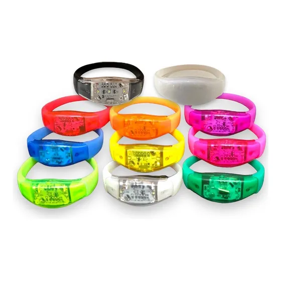 Kit 20 Pulseiras Led Pisca Sortidas Ativada Por Som E Música