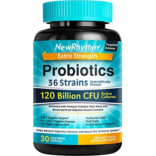 Probióticos Newrhythm 120 Mil Millones De Cfu, 36 Cepas, 3 E