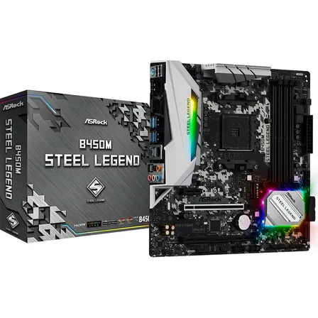 Placa-Mãe ASRock B450M Steel Legend AM4 DDR4 M-ATX com 2 Slots M.2