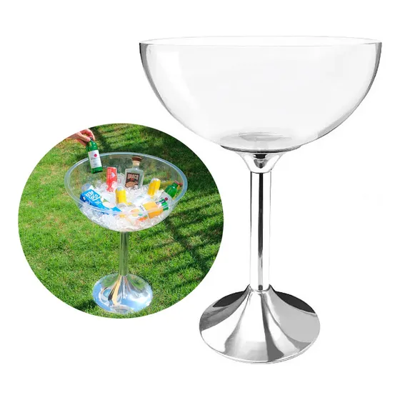Champanheira Fiesta Acrílico Grande Taça Pé Alumínio 33 Litros Top Transparente