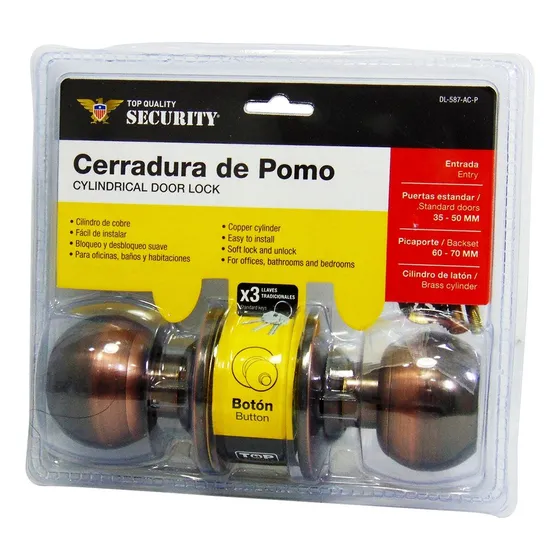 Cerradura Para Dormitorio De Pomo Bronce Marca Security