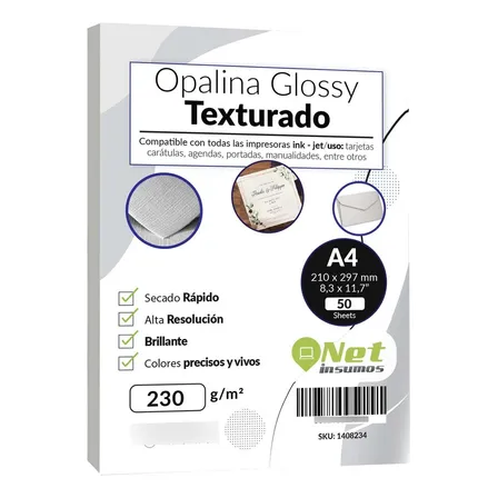 Papel Opalina Texturada Glossy A4 50 Hojas  230gr Blanco