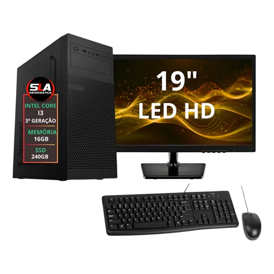 Pc Computador Cpu Intel Core I3 16gb 240ssd + Monitor 19 Pol
