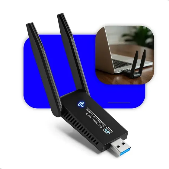 Adaptador Wi-Fi KATELUO para Computador e Notebook USB 3.0 Dual Band 2.4/5 GHz com Ethernet Gigabit
