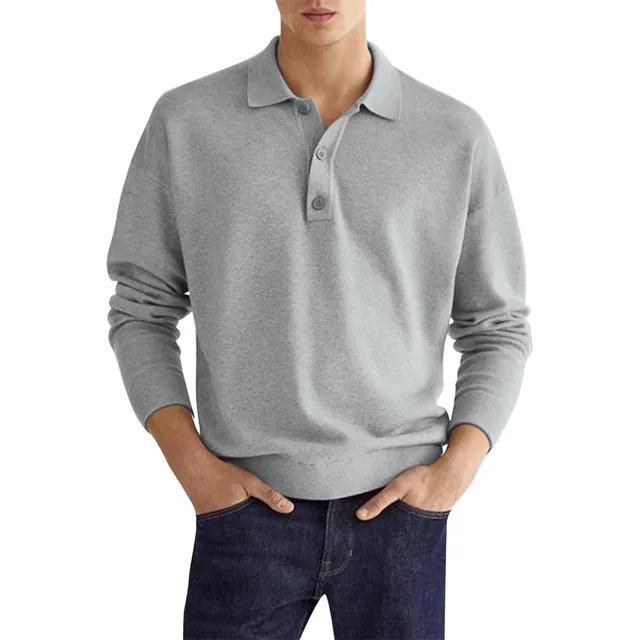 Camisa Polo Para Hombr Slim Fit Casual Manga Larga Golf Raya