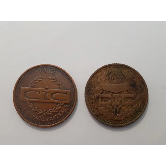 2 Fichas Cic Diferentes  Sin Ceca Con Ceca Chile 1912 (&179
