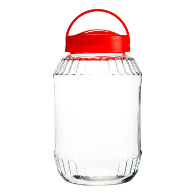 Frasco Vidrio Grande Redondo Con Tapa Rosca Y Asa 3.3l
