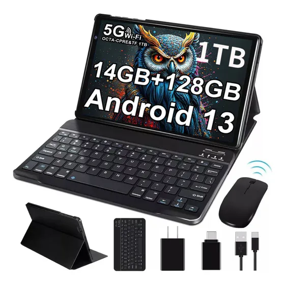 Tablet 2025 Pad 10.1 tablets Android 13 Octa-core 2.0 Ghz Color Gris 14 Gb Ram 128 Gb Rom 5g Wifi 8000mah tablet Con Funda Mouse Y Teclado Tablet Tf 1tb Economicas
