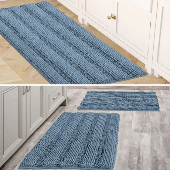 Alfombra Chenilla Raya Color Azul Piedra
