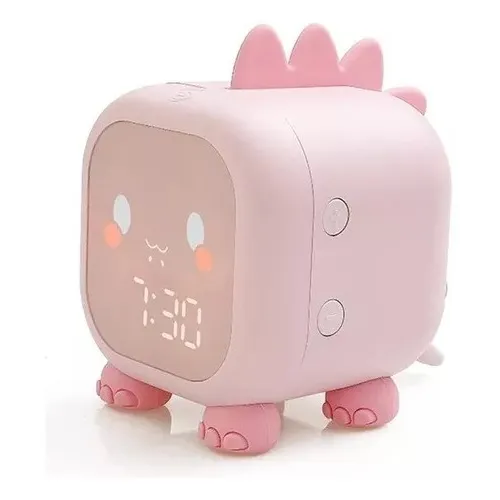 Reloj Despertador Para Niño Niña Dinosaurio Rosa Luz Digital