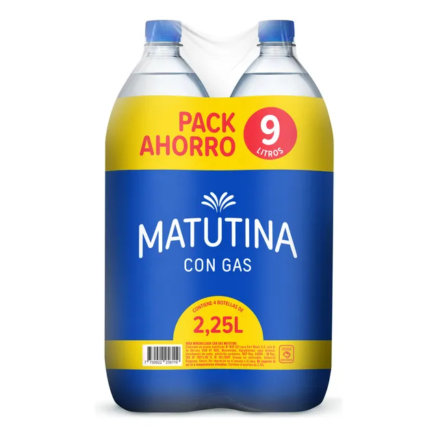 Agua Mineral Con Gas Matutina 2.25 L Pack X4