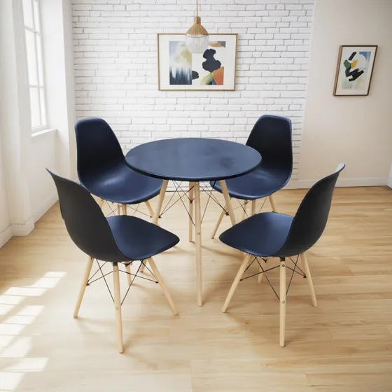 Conjunto Jantar Eames Eiffel Mesa 90cm Preto Com 4 Cadeiras