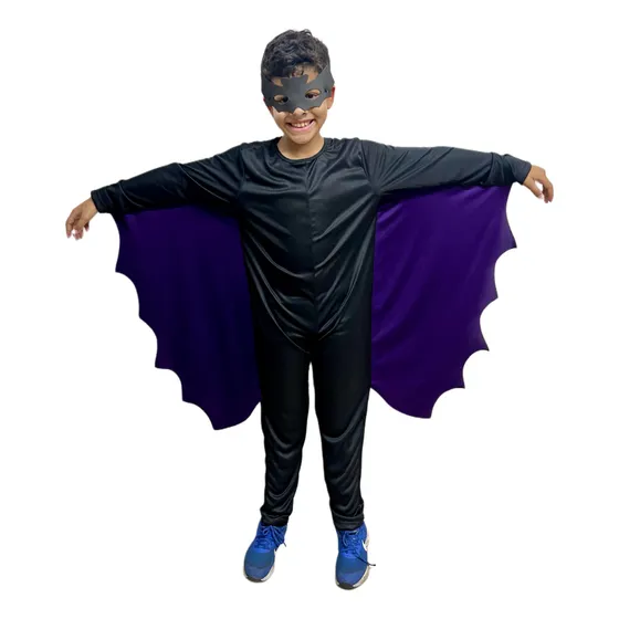 Fantasia Morcego Halloween Com Asas E Mascara Luxo Envio Ja