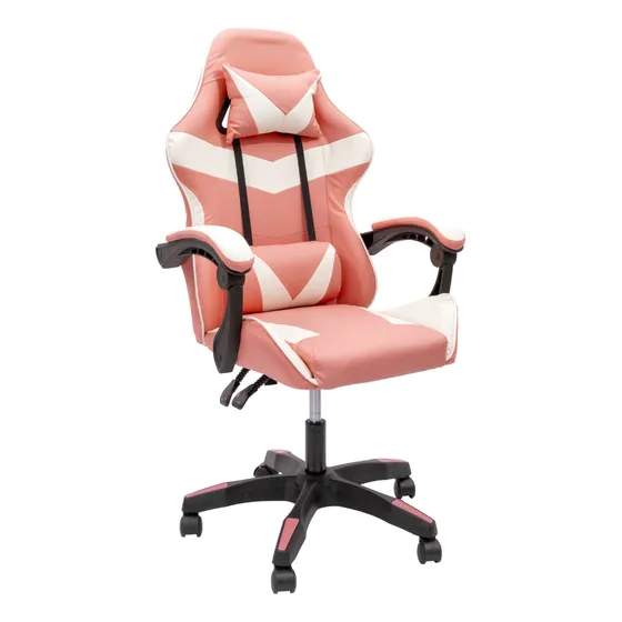 Silla de escritorio gamer Imback ergonomica rosa y blanca pc gaming tela cuero sintetico
