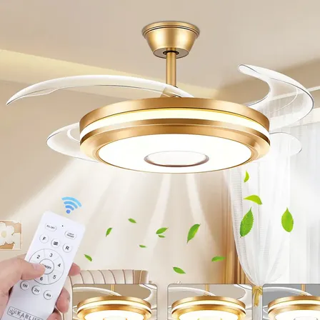 Ventilador De Teto Antuvi 42 Polegadas com Luz LED e Controle Remoto,Silencioso,4 Pás Metálicos Retráteis, Para Quarto, Uso Interno/externo,Intensidade