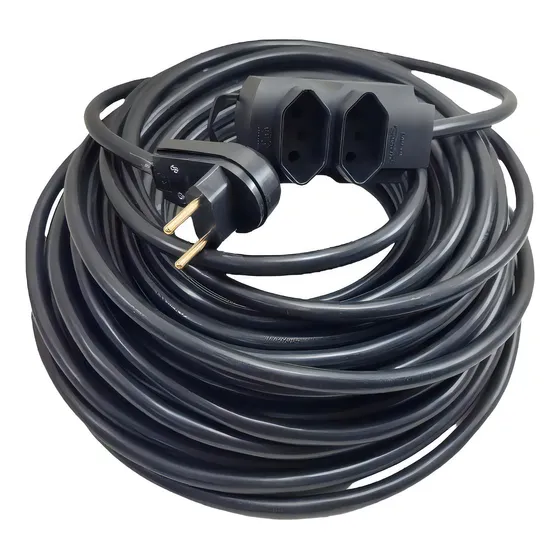 Extensão Elétrica 20 Metros Cabo Pp 2x2,5mm 2 Tomadas 10/20a Cor Preto 127V/220V