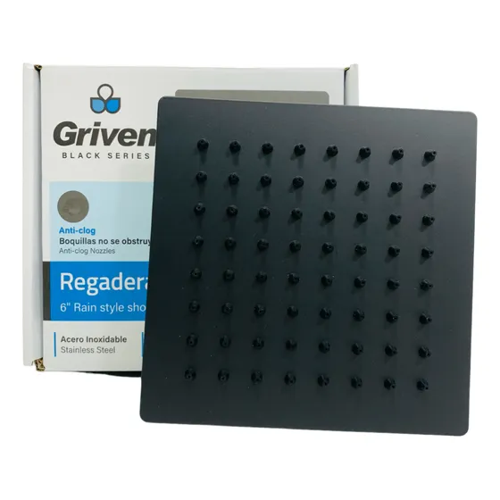 Regadera Ducha Cuadrada Plana 6 Acero Inoxidable Negro Mate