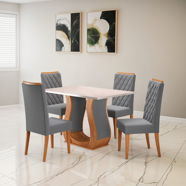 Mesa De Jantar Los Angeles 4 Lugares Blonde/veludo Cinza Pm Mesa De Jantar Los Angeles 4 Lugares Blonde/veludo Cinza Pm