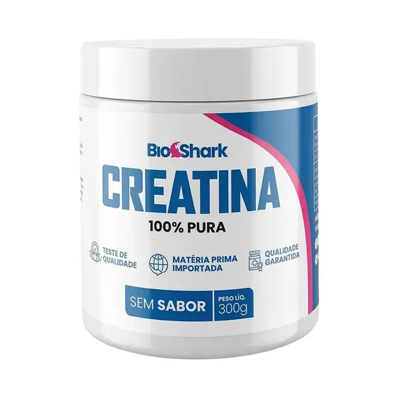 Creatina Monohidratada BioShark 300g Pura Sem Sabor Para Massa Muscular