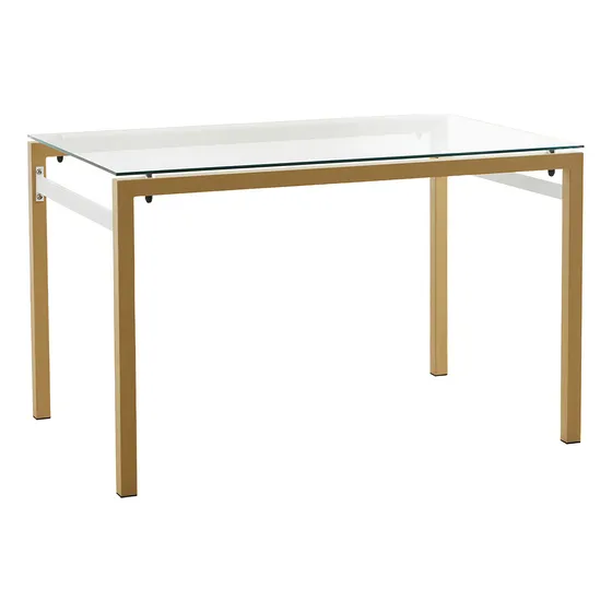Mesa California 120x80cm Con Tapa De Vidrio Templado 8mm, Estructura Y Patas De Hierro Pintado Al Horno Con Pintura Epoxi Acabado Simil Madera.