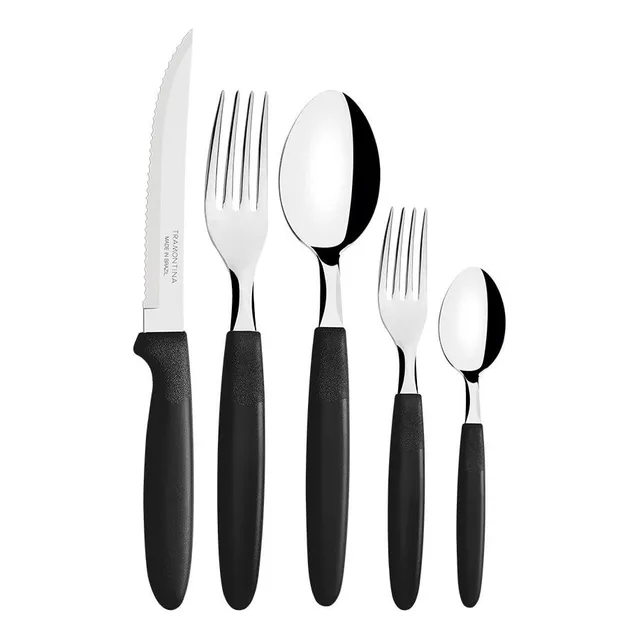 Set De Cubiertos X30 Pzas Tramontina Cuchillo Cuchara Tenedo Color Negro