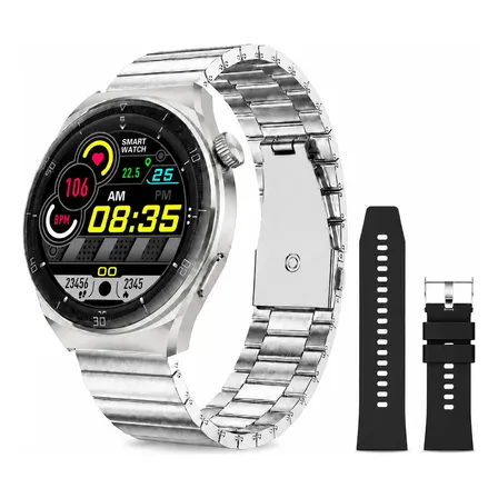 Relógio Smartwatch Aurafit Am05 Tela Amoled Aço Inoxidável Cor De Aço Inoxidável Mesh Prata/preto