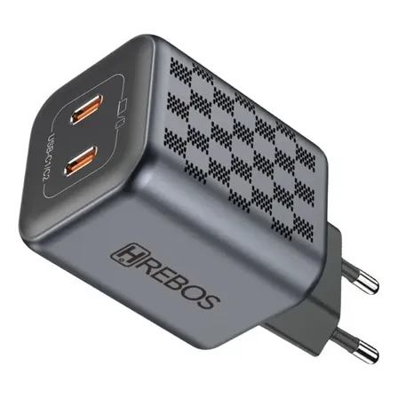 Carregador Turbo 45w Hrebos Dupla Entrada Usb-c Tipo-c Cor Preto