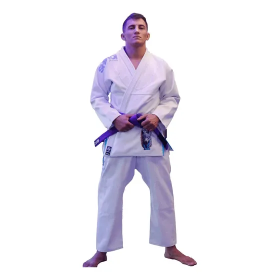 Kimono Jiu Jitsu Overcoming Wolf Trançado Branco Shiroi