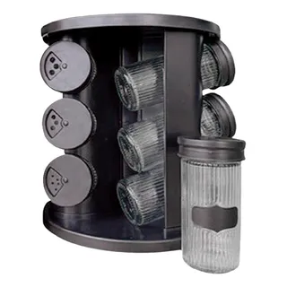 Porta Tempero Condimentos Com 9 Potes Vidro Base GiratĂłria Porta Tempero Condimentos Com 9 Potes Vidro Base GiratĂłria